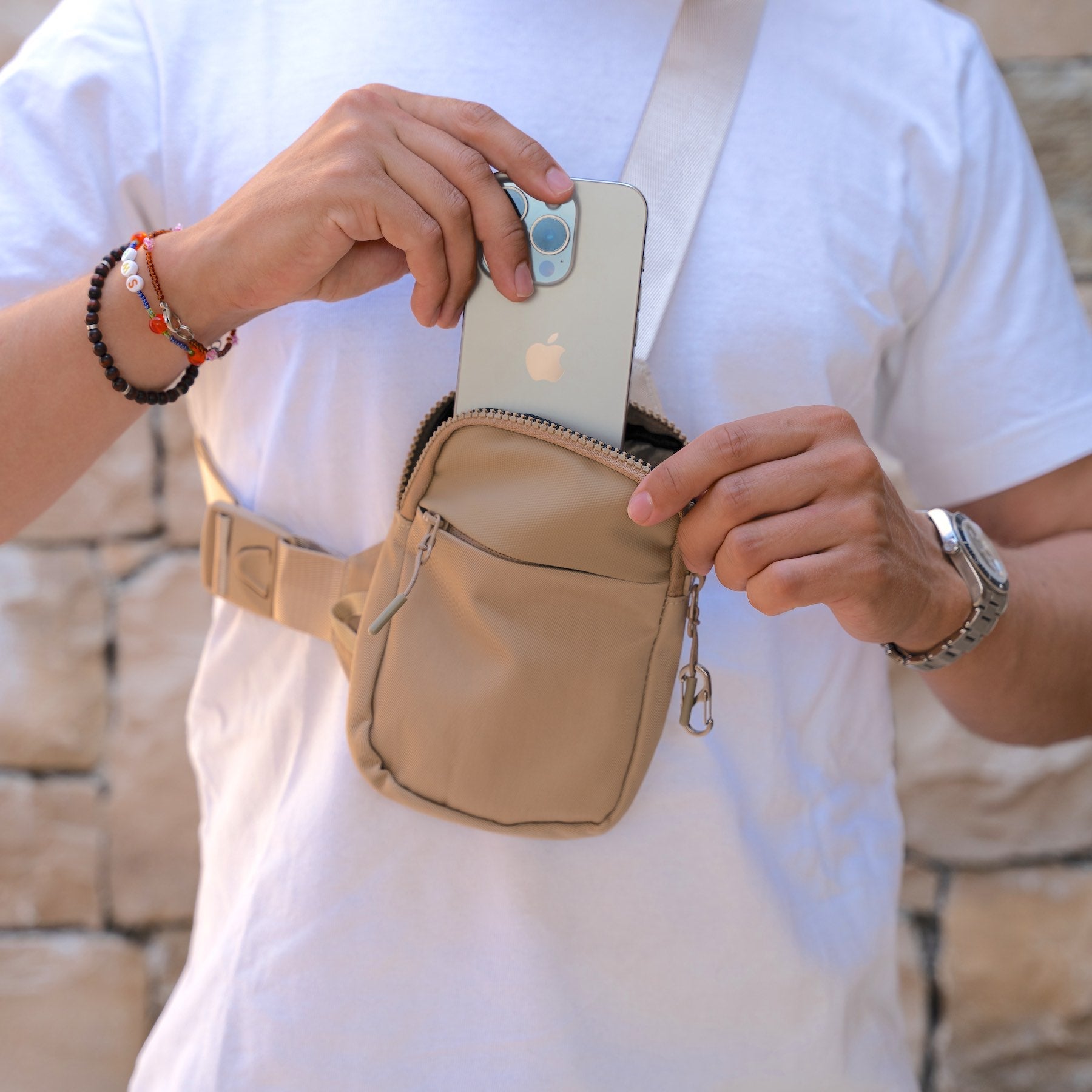 NATURAL BEIGE TRAVEL SLING BAG