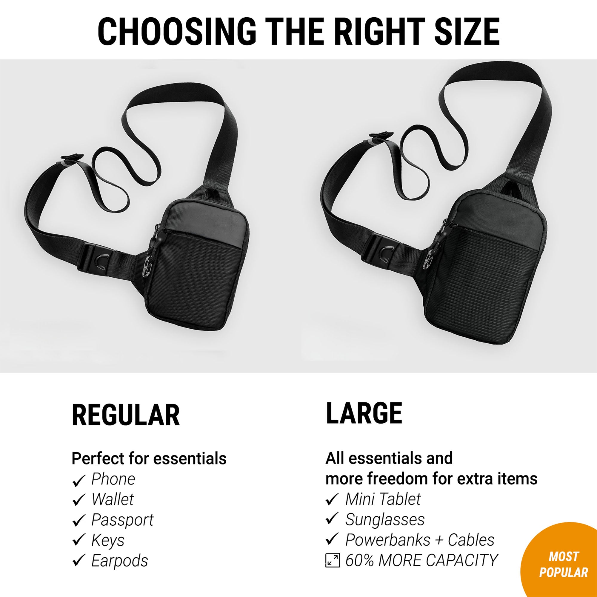 BLACK TRAVEL SLING BAG